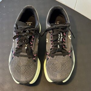 Women's 9.5 Gray Athletic Running Shoes with Green Soled & Pink Accents